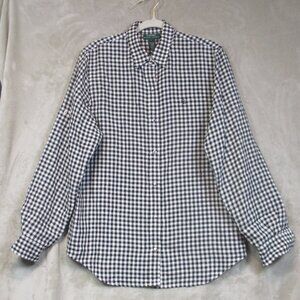 Lauren Ralph Lauren Womens Large Black White Gingham Linen Snap Front Roll Tab